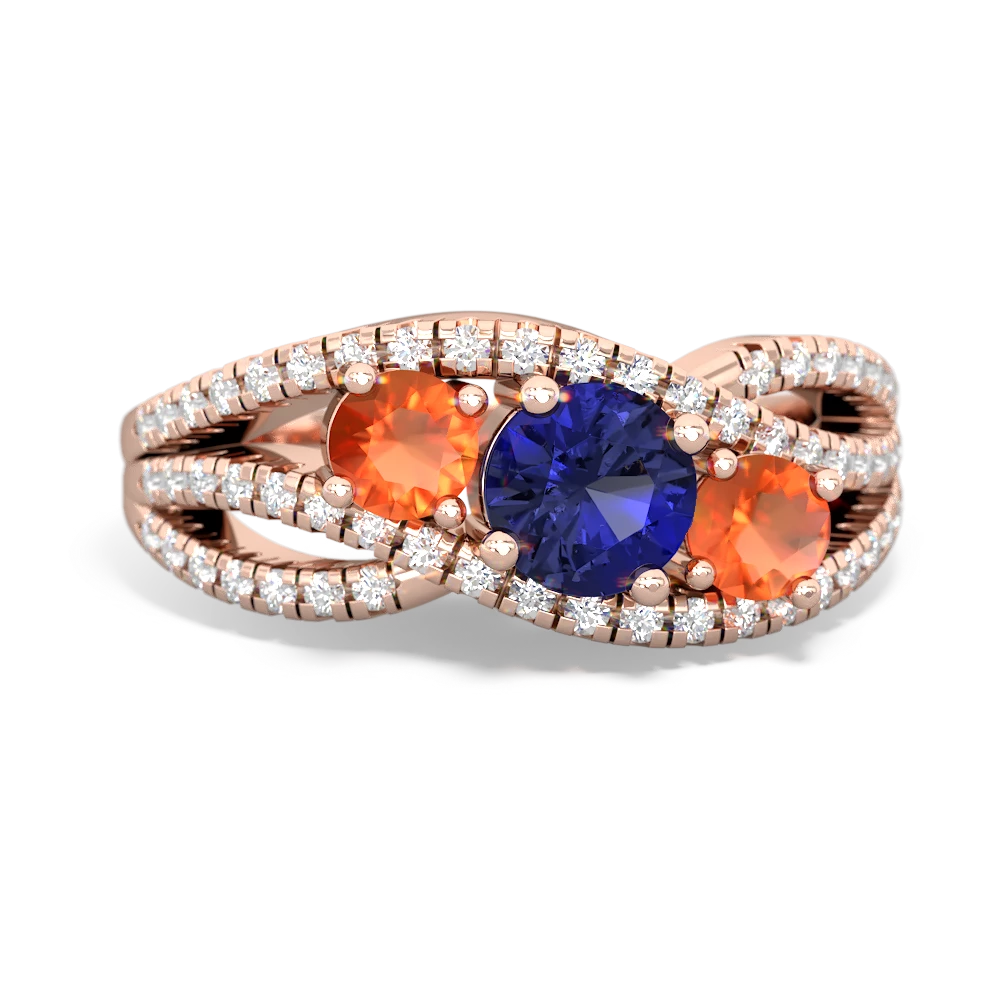 Lab Sapphire Three Stone Aurora 14K Rose Gold ring R3080