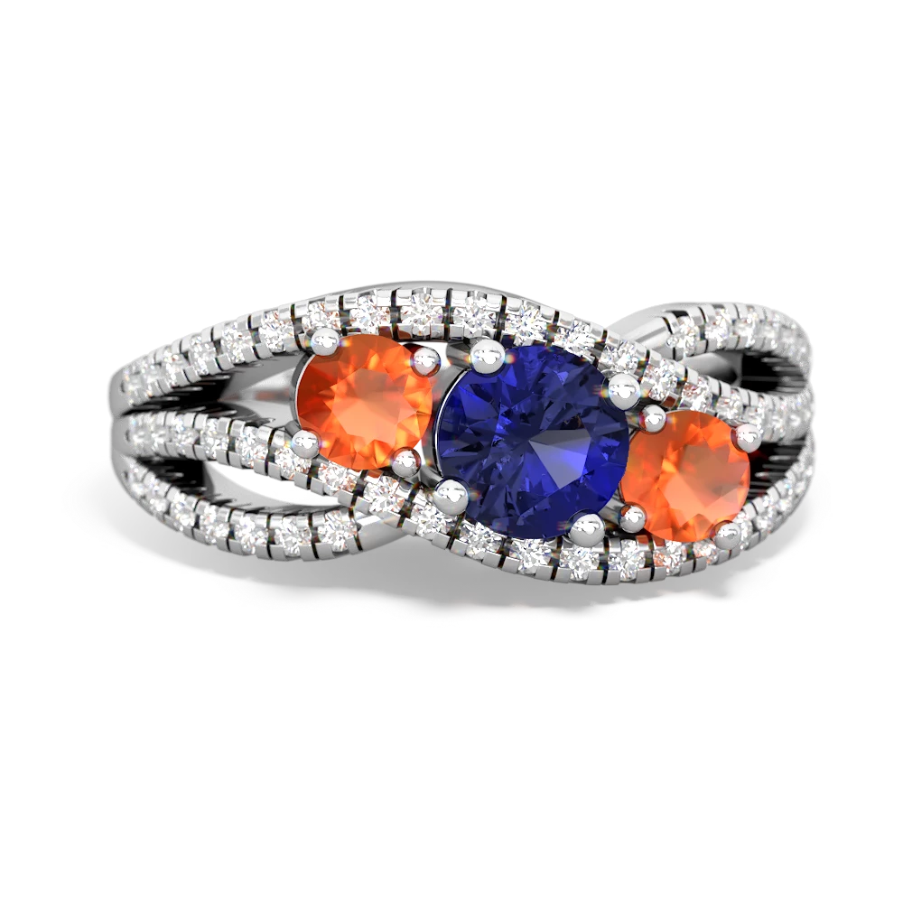 Lab Sapphire Three Stone Aurora 14K White Gold ring R3080