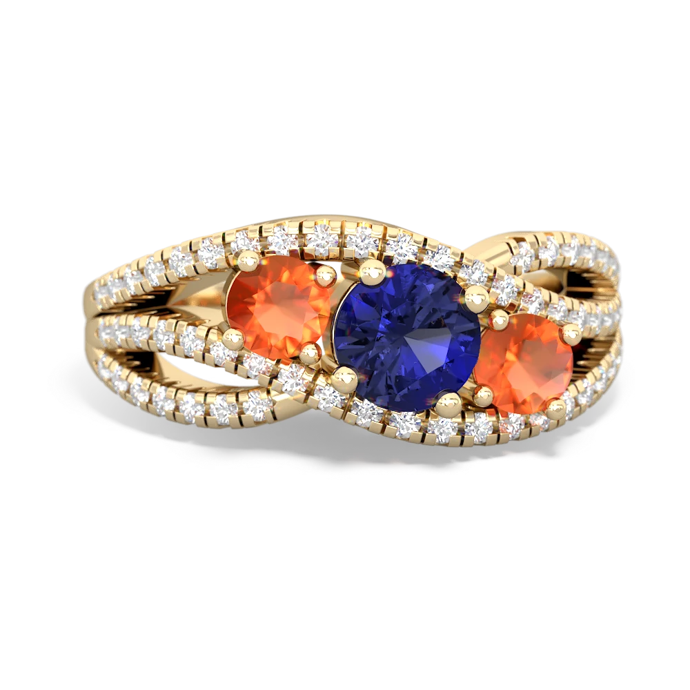 Lab Sapphire Three Stone Aurora 14K Yellow Gold ring R3080