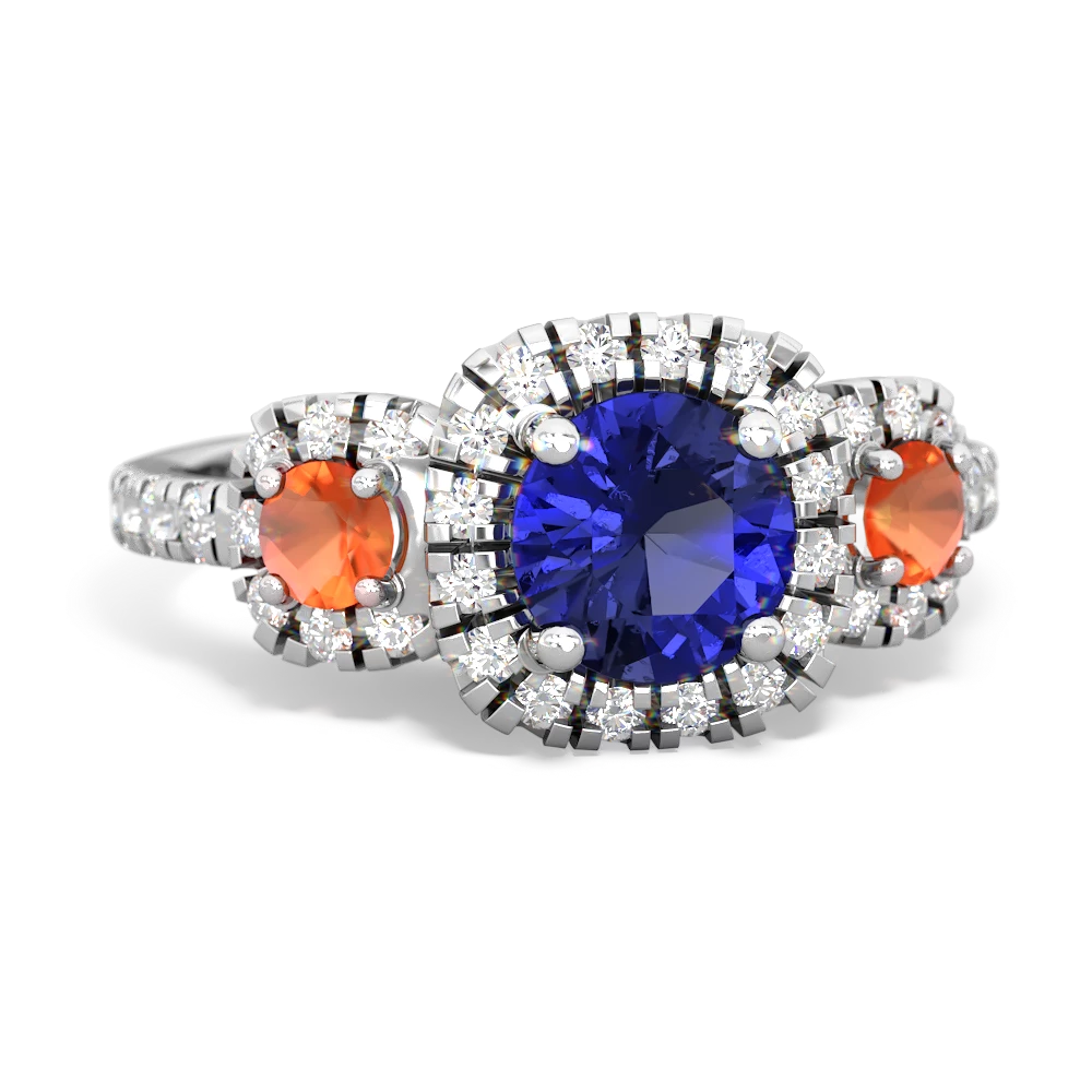 Lab Sapphire Regal Halo 14K White Gold ring R5350