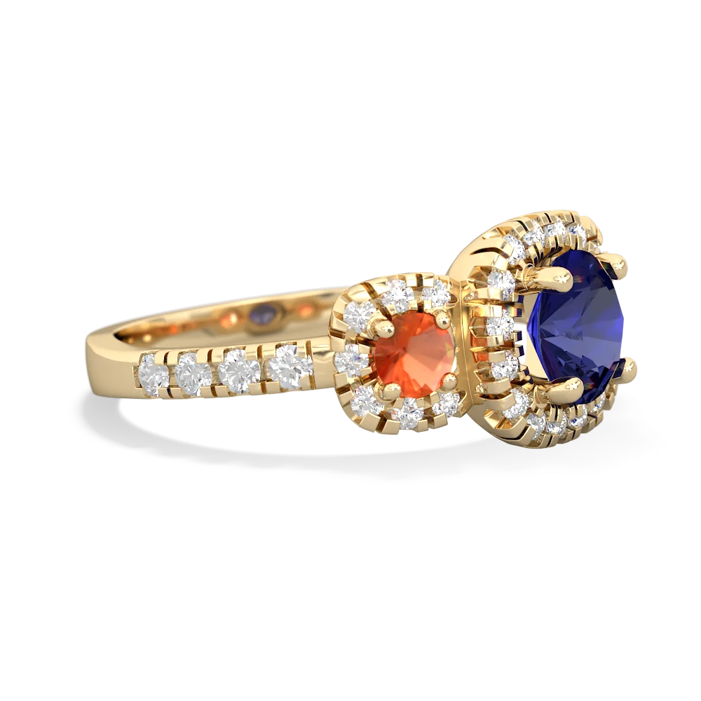 Lab Sapphire Regal Halo 14K Yellow Gold ring R5350