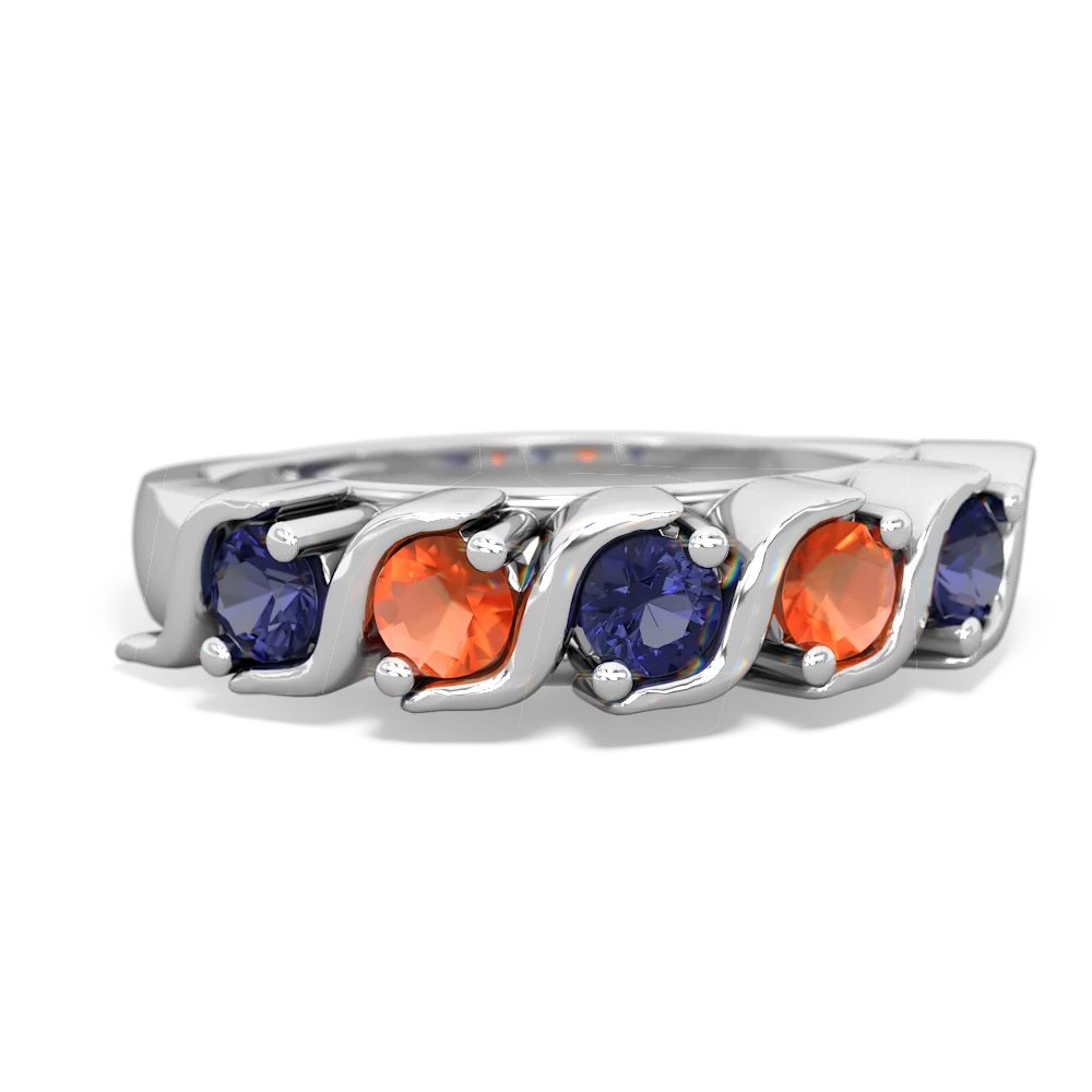 Lab Sapphire Anniversary Band 14K White Gold ring R2089