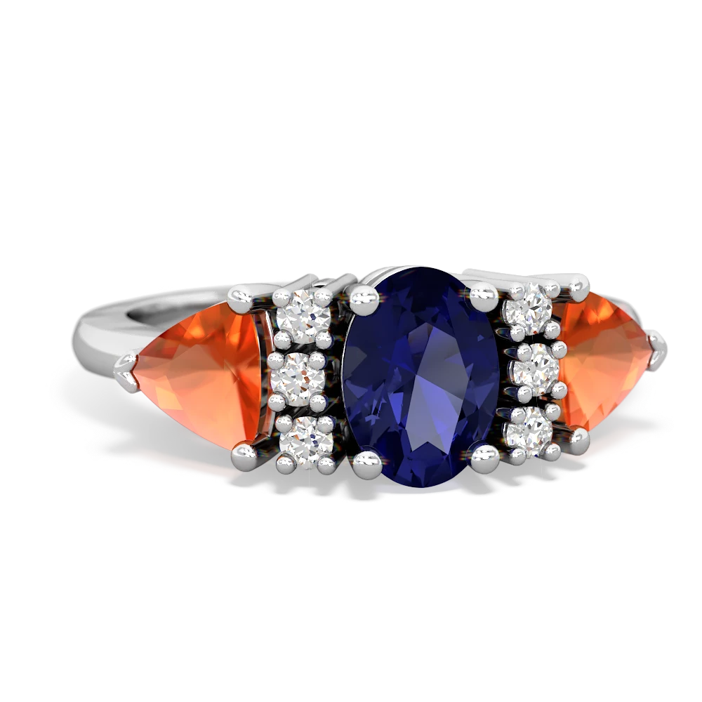 Lab Sapphire Antique Style Three Stone 14K White Gold ring R2186