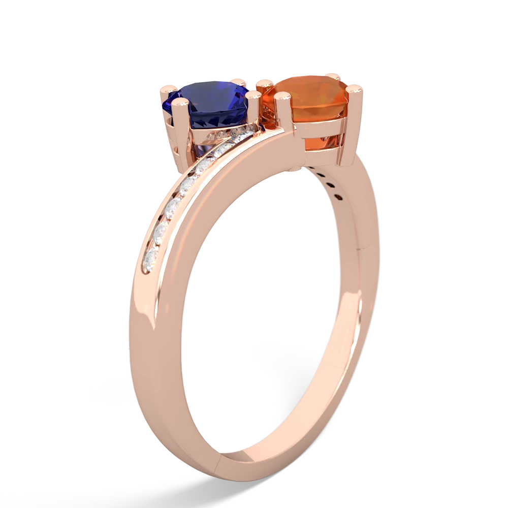 Lab Sapphire Channel Set Two Stone 14K Rose Gold ring R5303