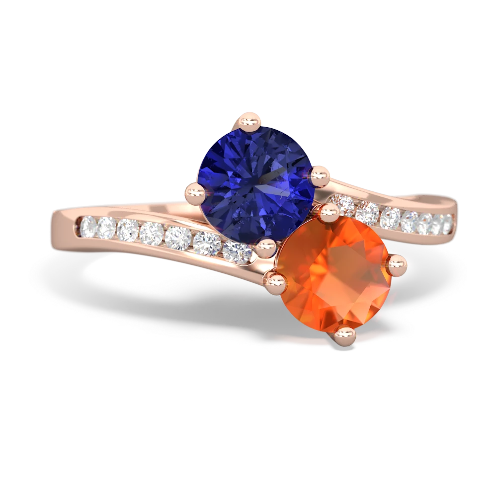 Lab Sapphire Channel Set Two Stone 14K Rose Gold ring R5303