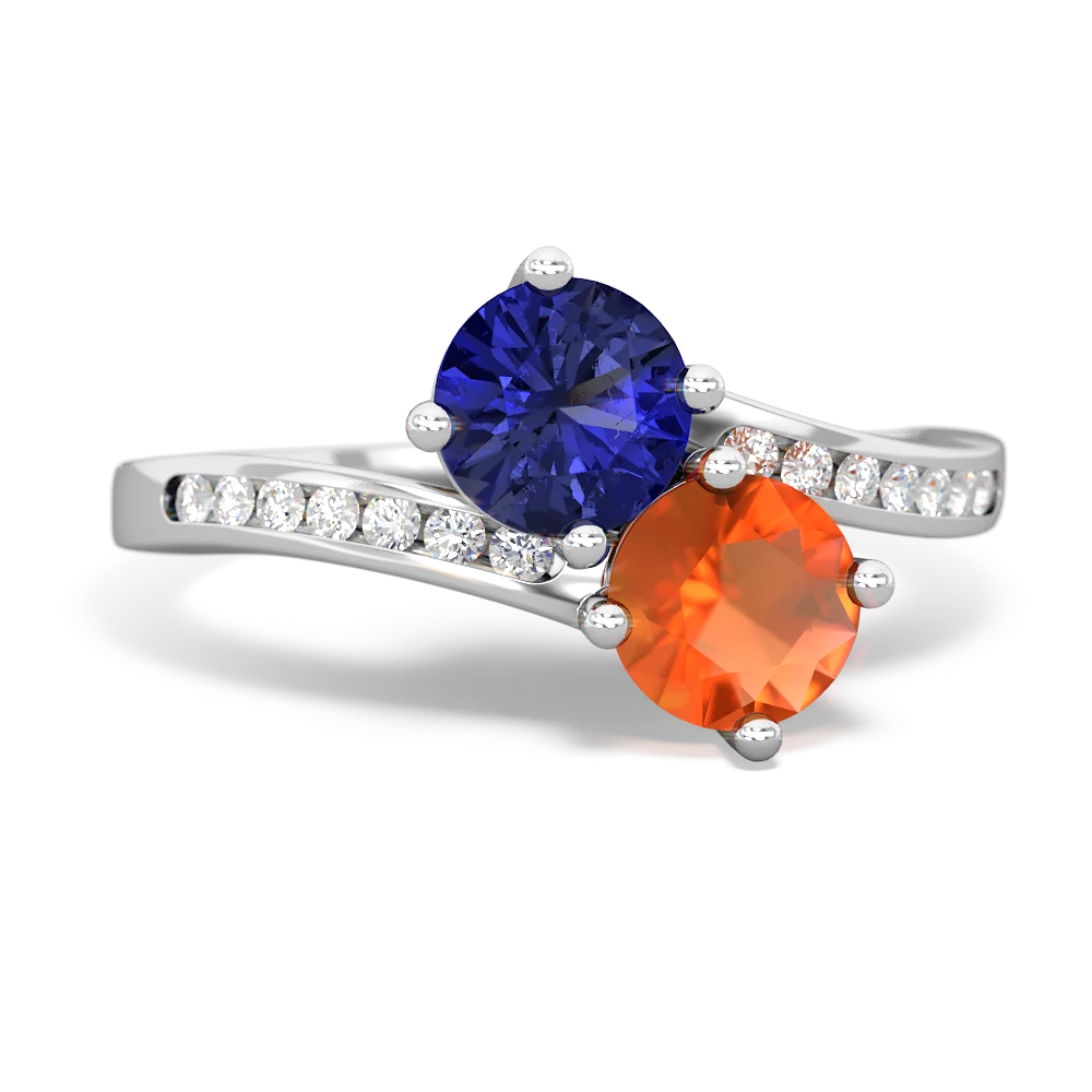 Lab Sapphire Channel Set Two Stone 14K White Gold ring R5303