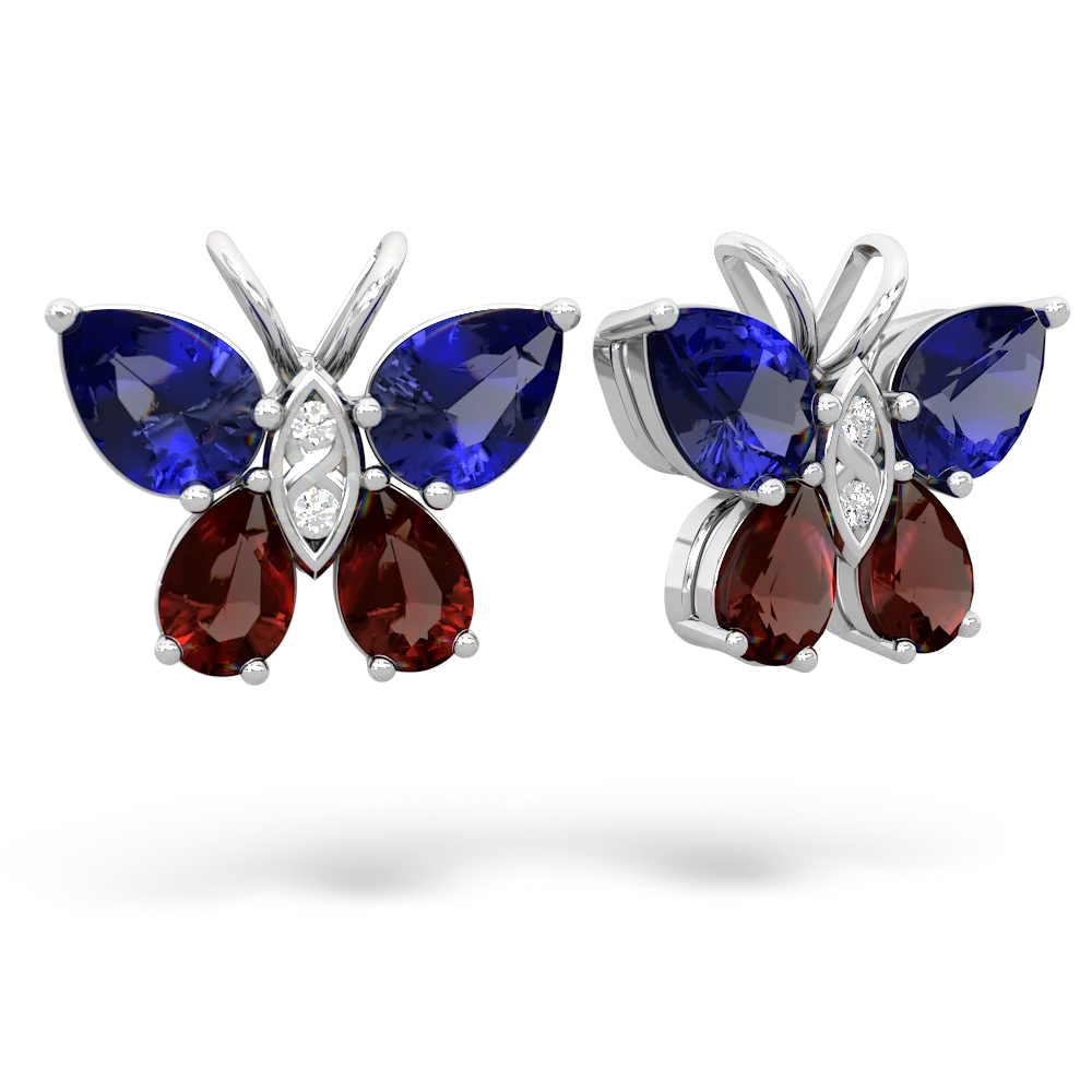 Lab Sapphire Butterfly 14K White Gold earrings E2215