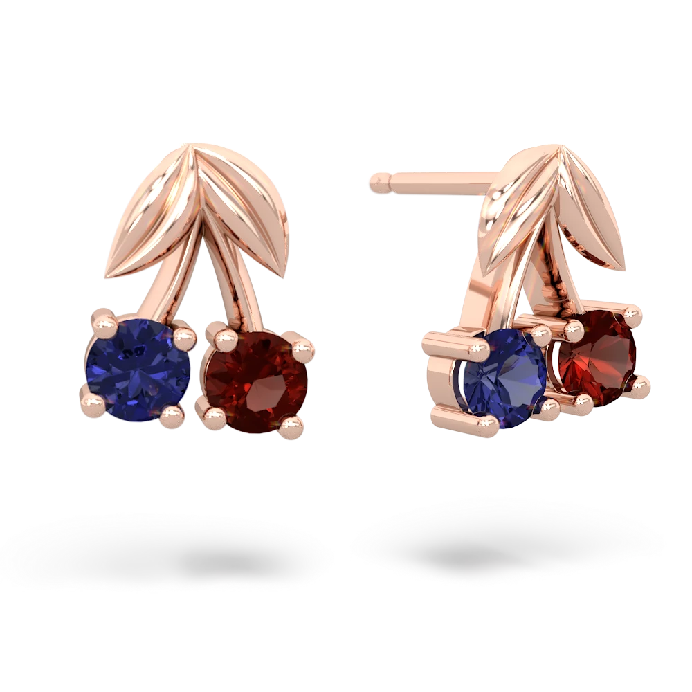 Lab Sapphire Sweet Cherries 14K Rose Gold earrings E7001