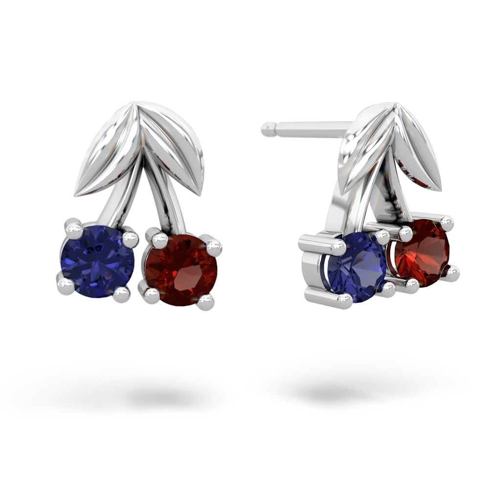 Lab Sapphire Sweet Cherries 14K White Gold earrings E7001