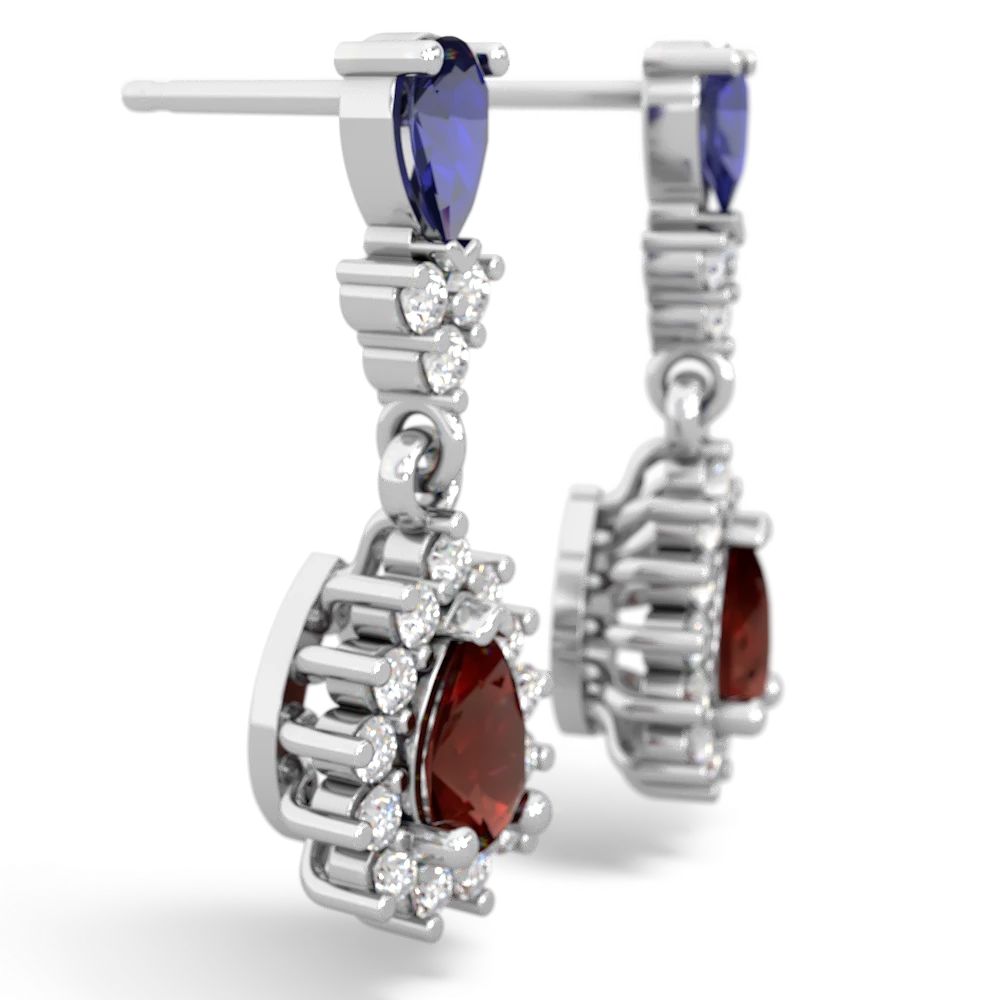 Lab Sapphire Halo Pear Dangle 14K White Gold earrings E1882