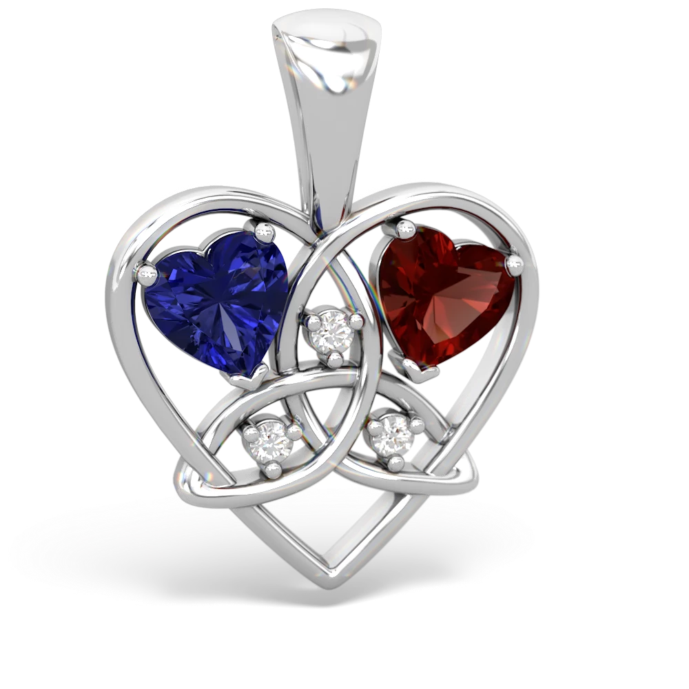 Lab Sapphire Celtic Trinity Heart 14K White Gold pendant P5331