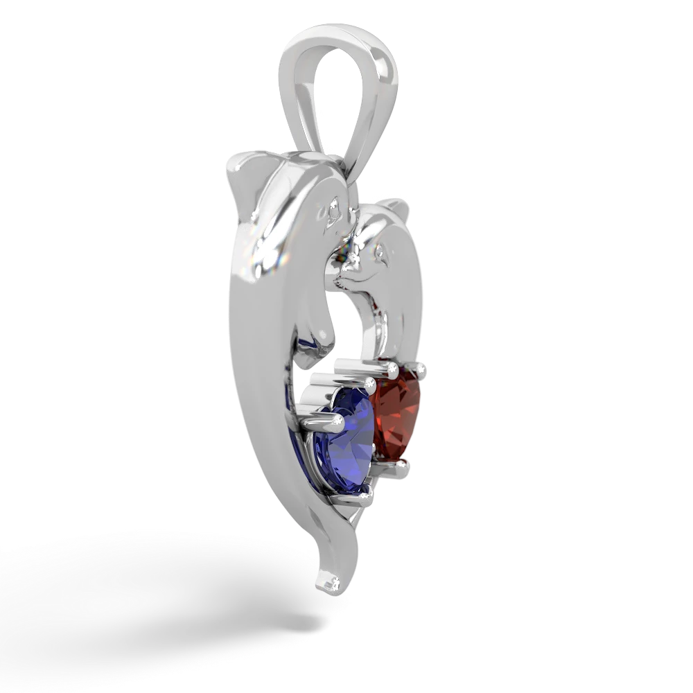 Lab Sapphire Dolphin Heart 14K White Gold pendant P5820