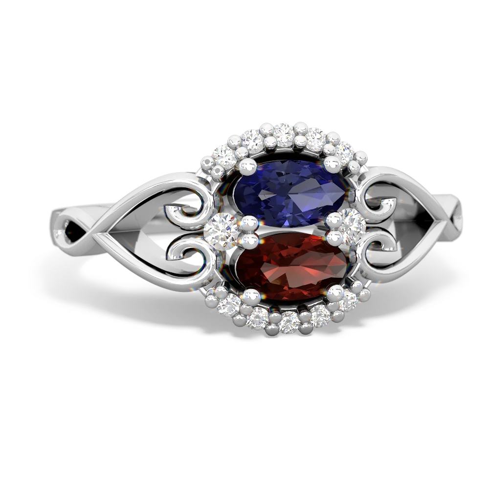 Lab Sapphire Love Nest 14K White Gold ring R5860