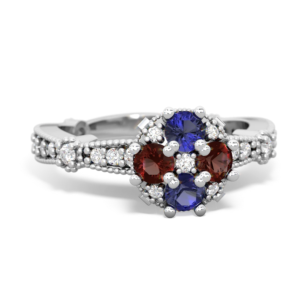 Lab Sapphire Sparkling Tiara Cluster 14K White Gold ring R26293RD