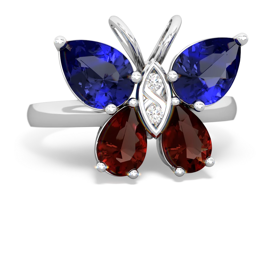 Lab Sapphire Butterfly 14K White Gold ring R2215