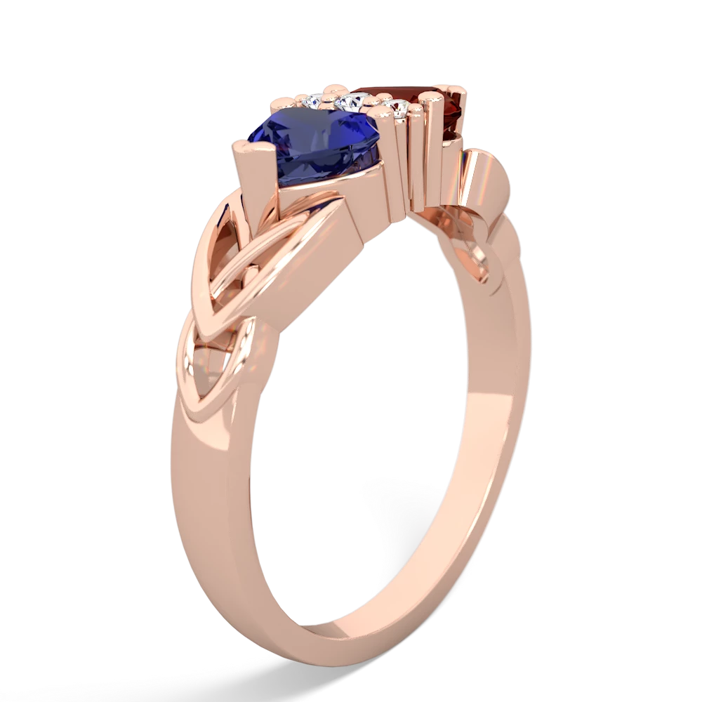 Lab Sapphire Celtic Knot Double Heart 14K Rose Gold ring R5040