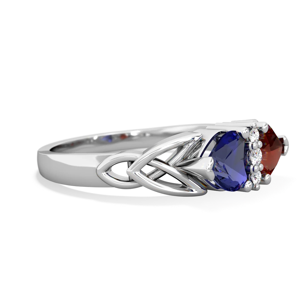 Lab Sapphire Celtic Knot Double Heart 14K White Gold ring R5040