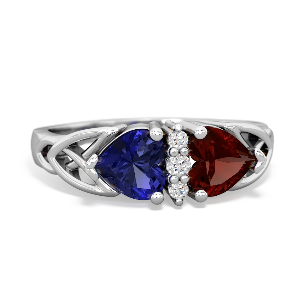 Lab Sapphire Celtic Knot Double Heart 14K White Gold ring R5040