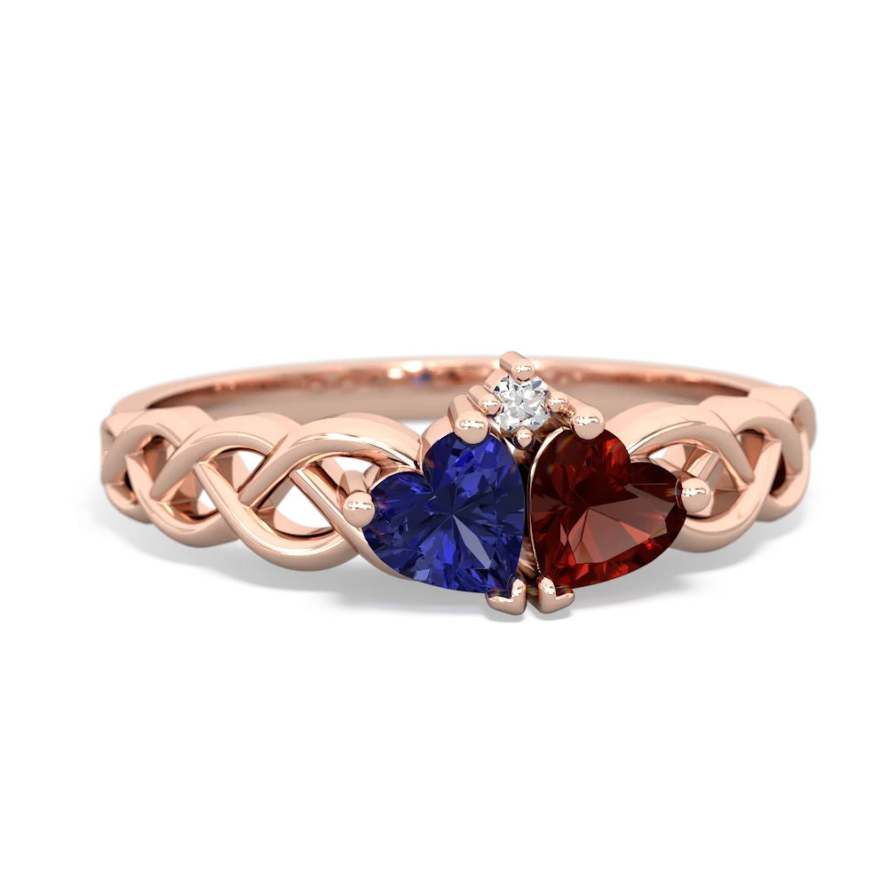 Lab Sapphire Heart To Heart Braid 14K Rose Gold ring R5870