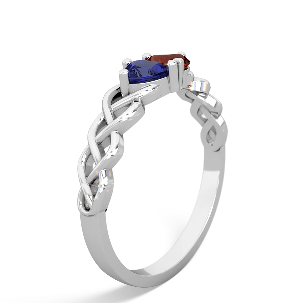 Lab Sapphire Heart To Heart Braid 14K White Gold ring R5870