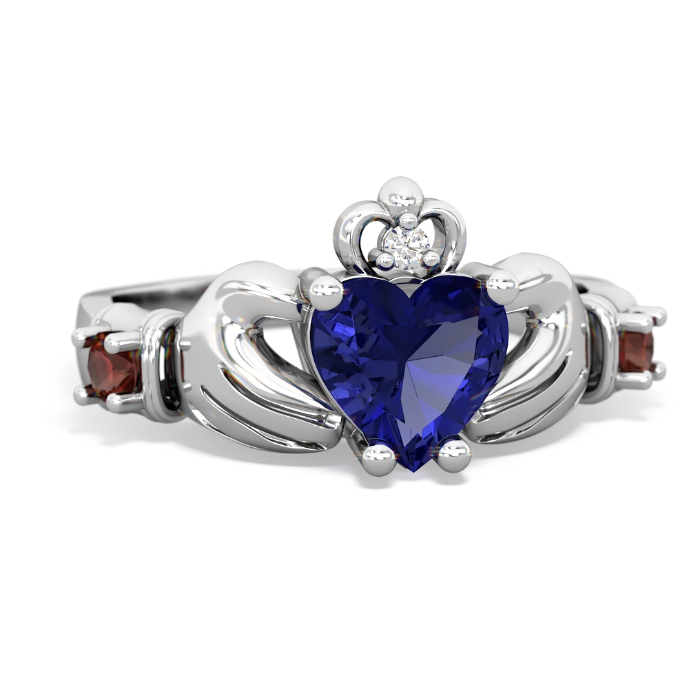 Lab Sapphire Claddagh Keepsake 14K White Gold ring R5245