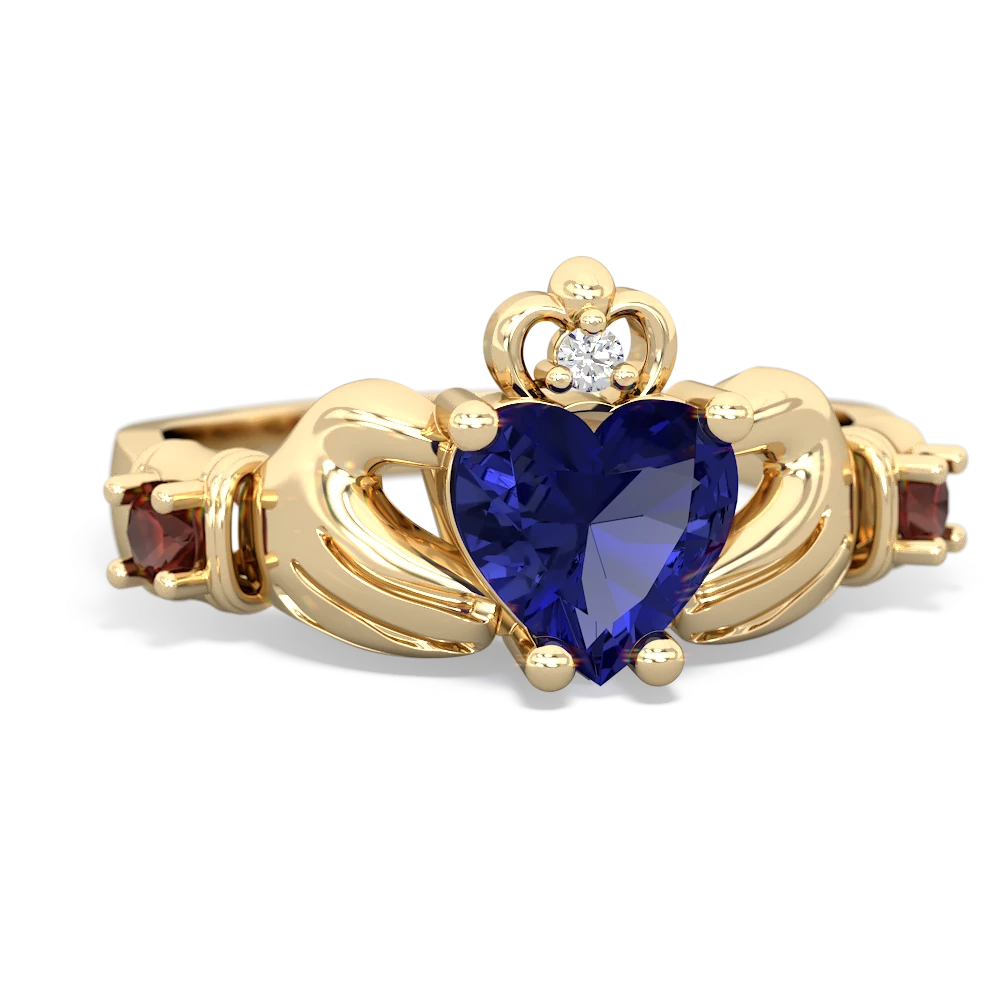 Lab Sapphire Claddagh Keepsake 14K Yellow Gold ring R5245