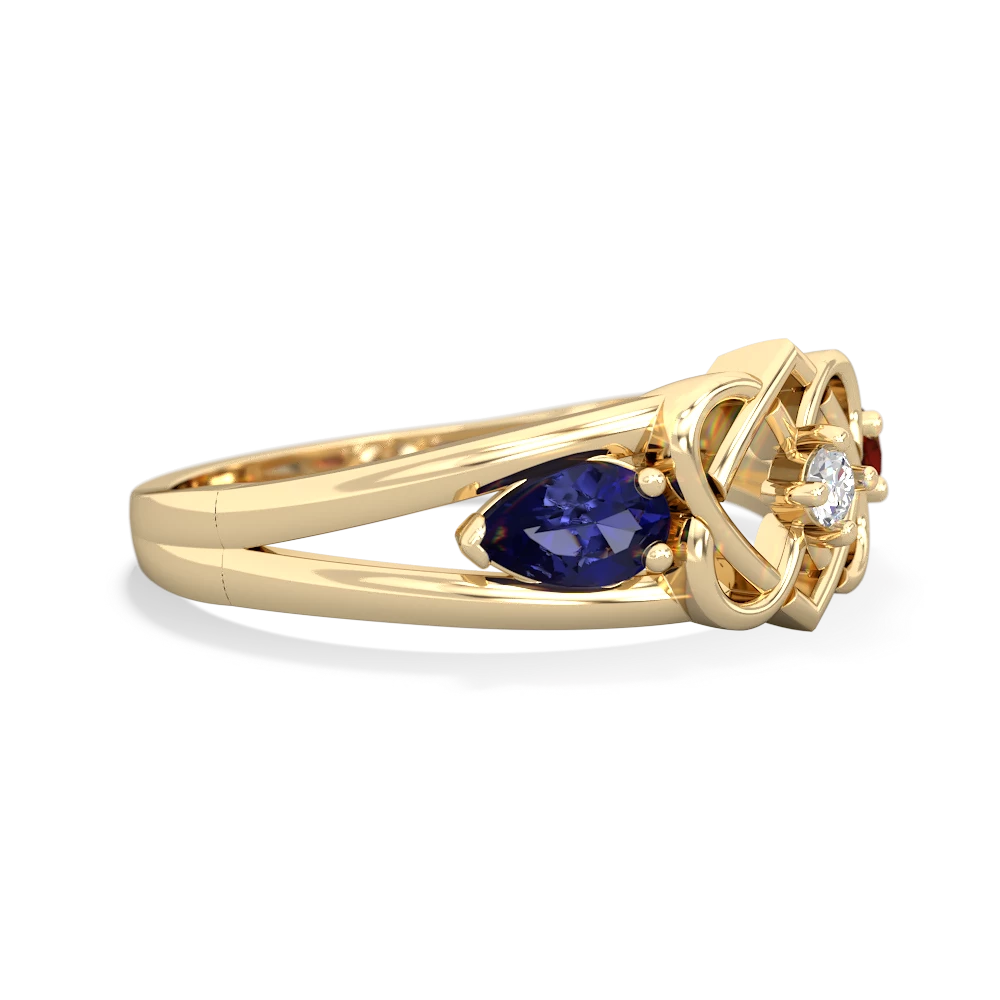 Lab Sapphire Hearts Intertwined 14K Yellow Gold ring R5880