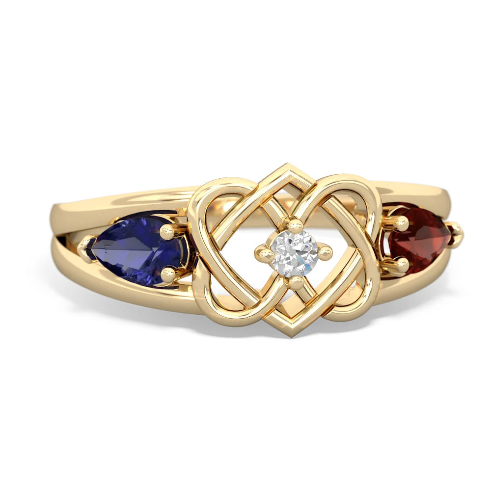 Lab Sapphire Hearts Intertwined 14K Yellow Gold ring R5880