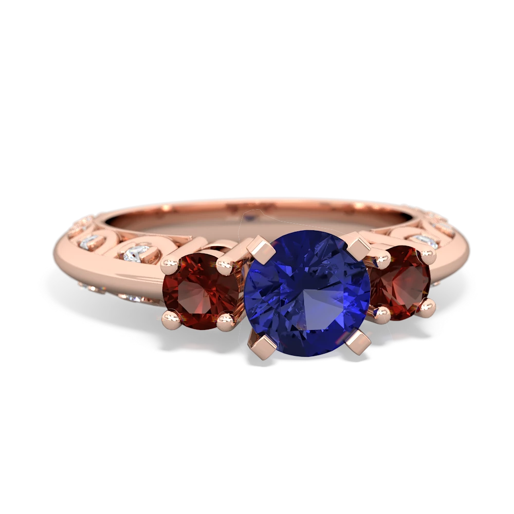 Lab Sapphire Art Deco Eternal Embrace Engagement 14K Rose Gold ring C2003