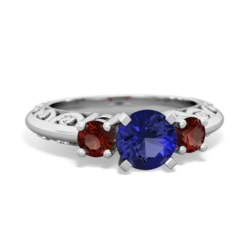 Lab Sapphire Art Deco Eternal Embrace Engagement 14K White Gold ring C2003