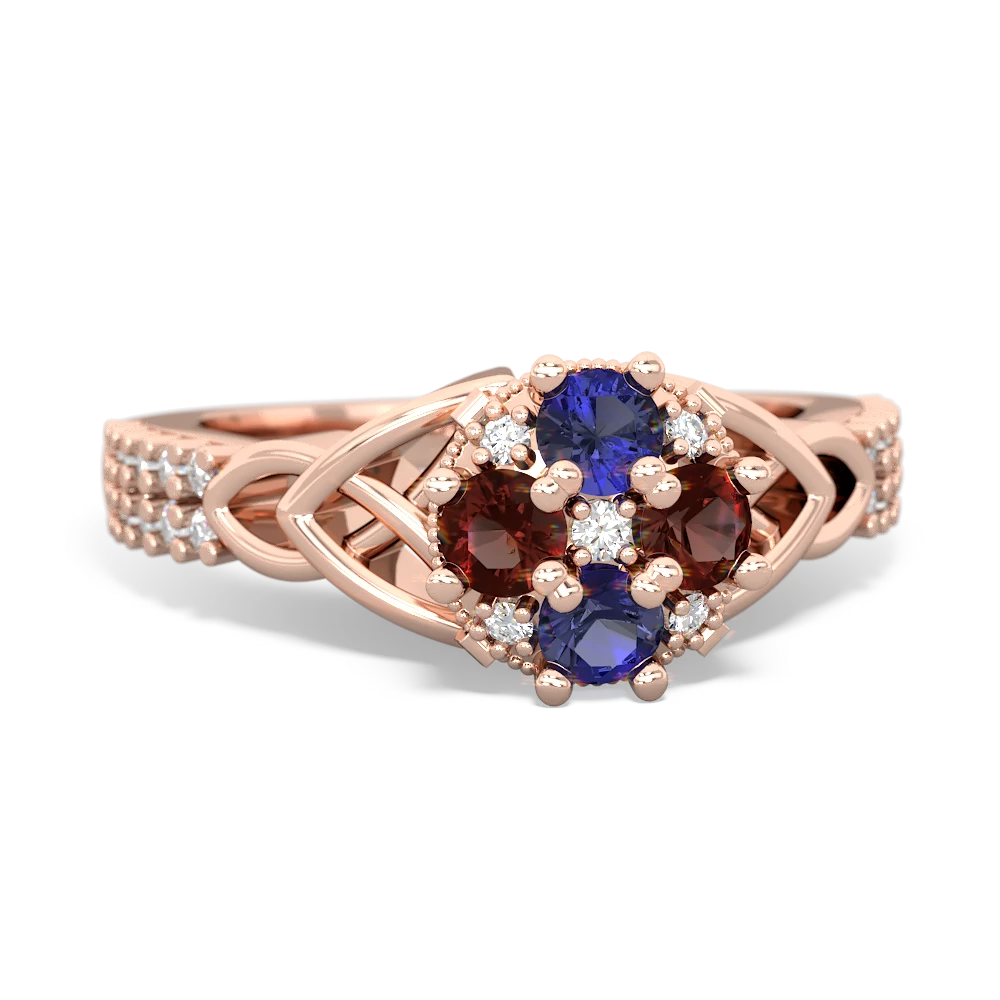 Lab Sapphire Celtic Knot Cluster Engagement 14K Rose Gold ring R26443RD