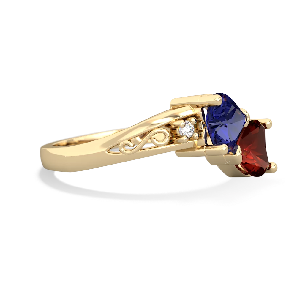 Lab Sapphire Snuggling Hearts 14K Yellow Gold ring R2178