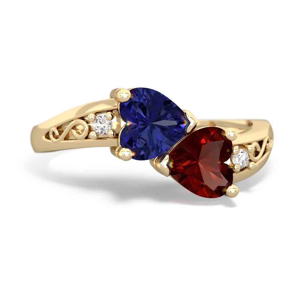 Lab Sapphire Snuggling Hearts 14K Yellow Gold ring R2178