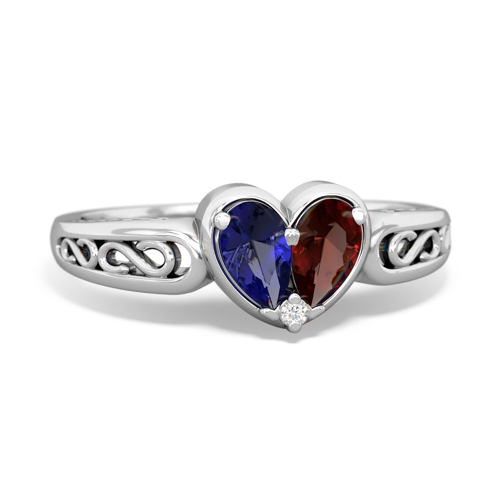 Lab Sapphire Filligree 'One Heart' 14K White Gold ring R5070