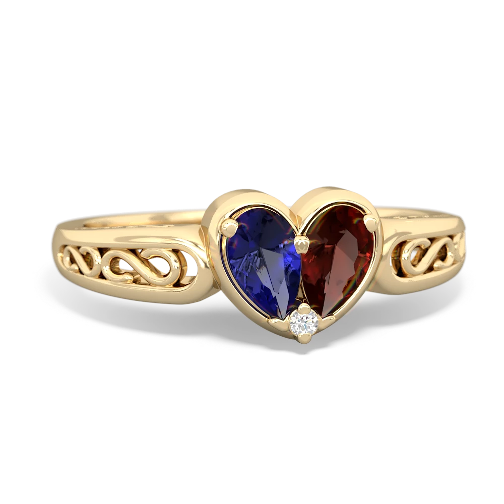 Lab Sapphire Filligree 'One Heart' 14K Yellow Gold ring R5070