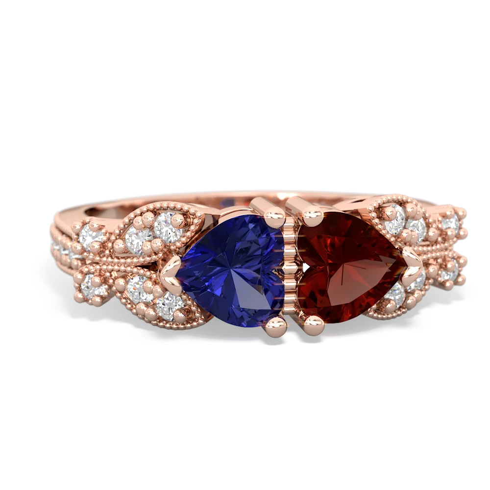 Lab Sapphire Diamond Butterflies 14K Rose Gold ring R5601