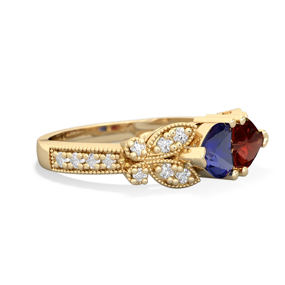 Lab Sapphire Diamond Butterflies 14K Yellow Gold ring R5601