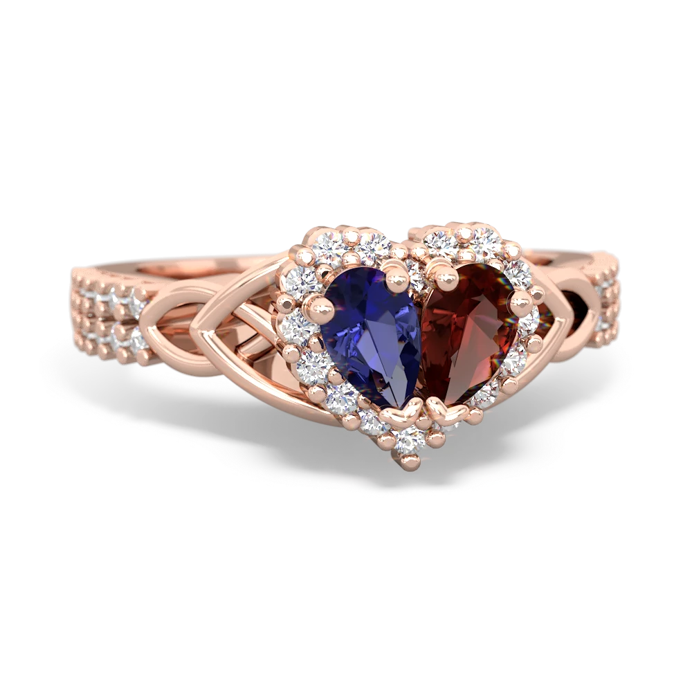 Lab Sapphire Celtic Knot Two Hearts As One 14K Rose Gold ring R2644HRT