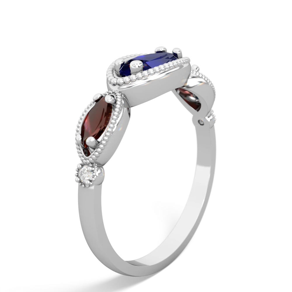 Lab Sapphire Milgrain Marquise 14K White Gold ring R5700