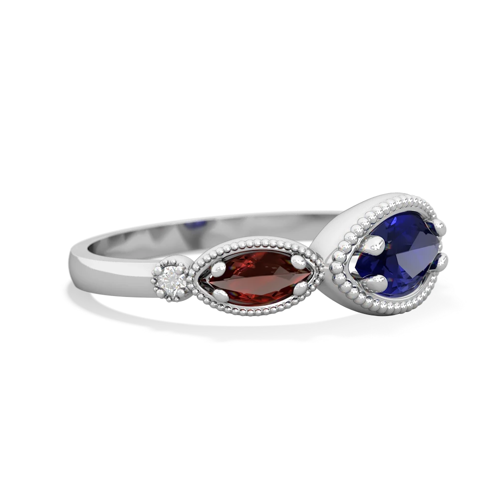 Lab Sapphire Milgrain Marquise 14K White Gold ring R5700