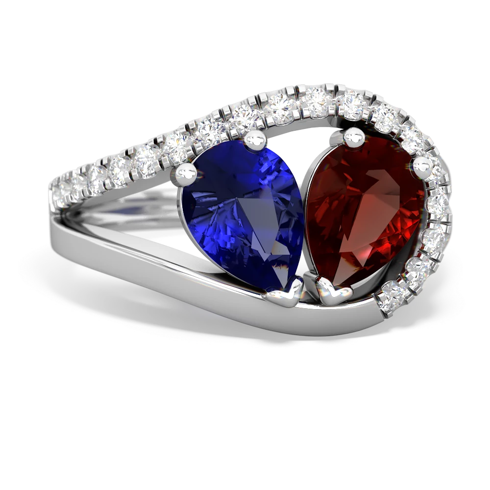 Lab Sapphire Nestled Heart Keepsake 14K White Gold ring R5650