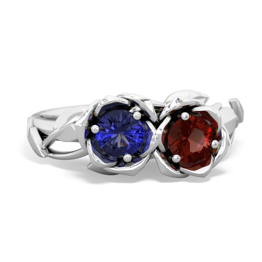 Lab Sapphire Rose Garden 14K White Gold ring R5510