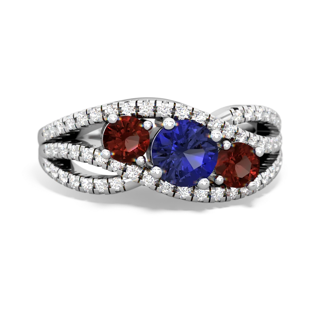 Lab Sapphire Three Stone Aurora 14K White Gold ring R3080