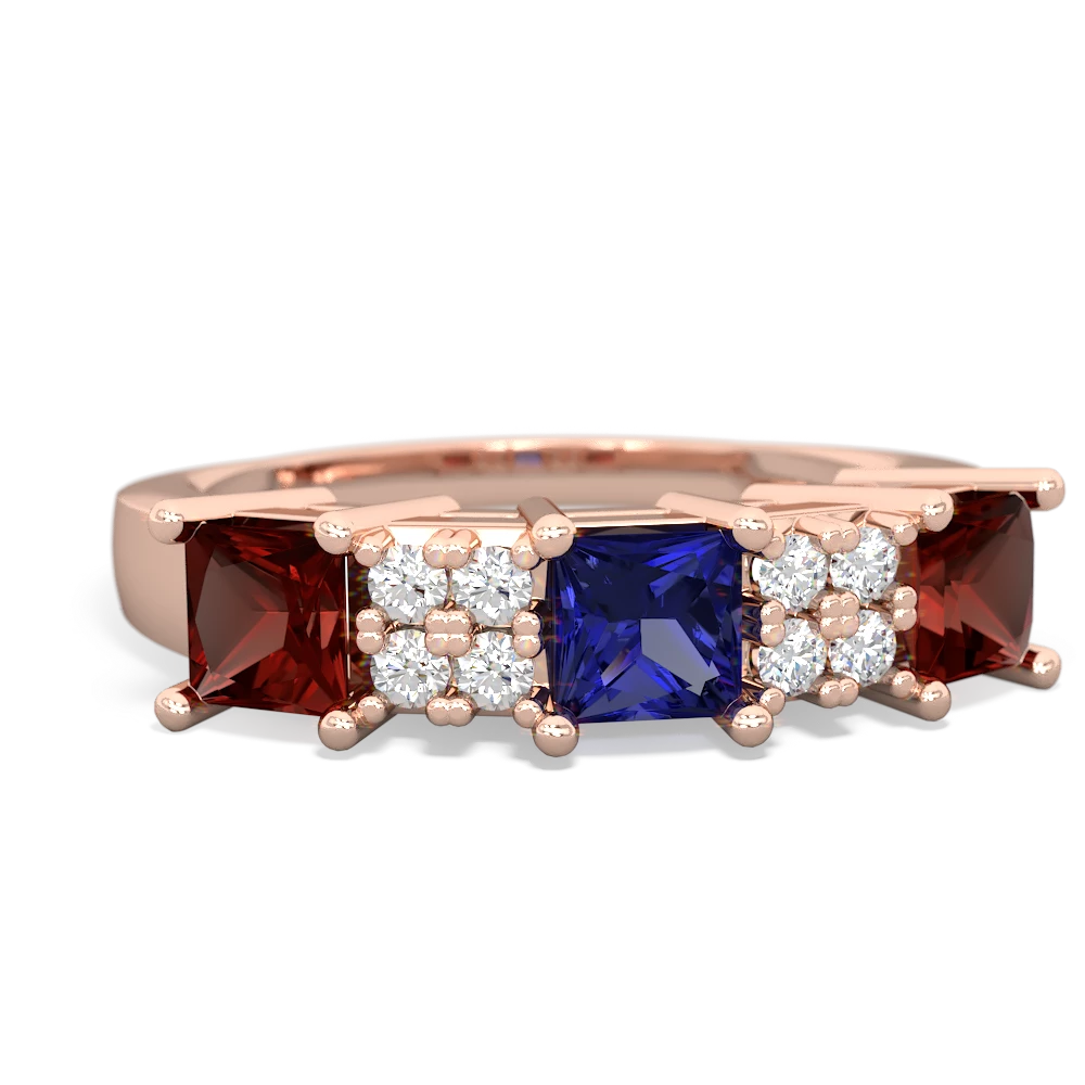 Lab Sapphire Three Stone Diamond Cluster 14K Rose Gold ring R2592