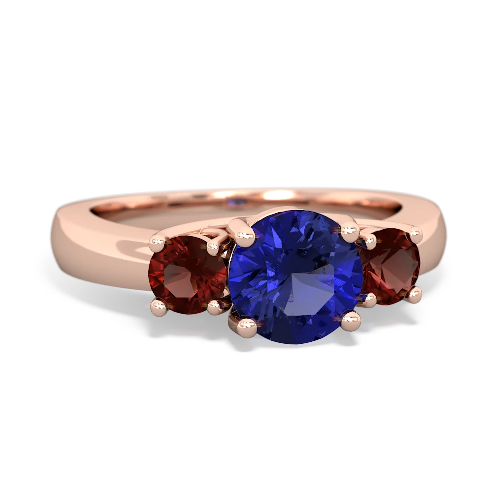 Lab Sapphire Three Stone Round Trellis 14K Rose Gold ring R4018