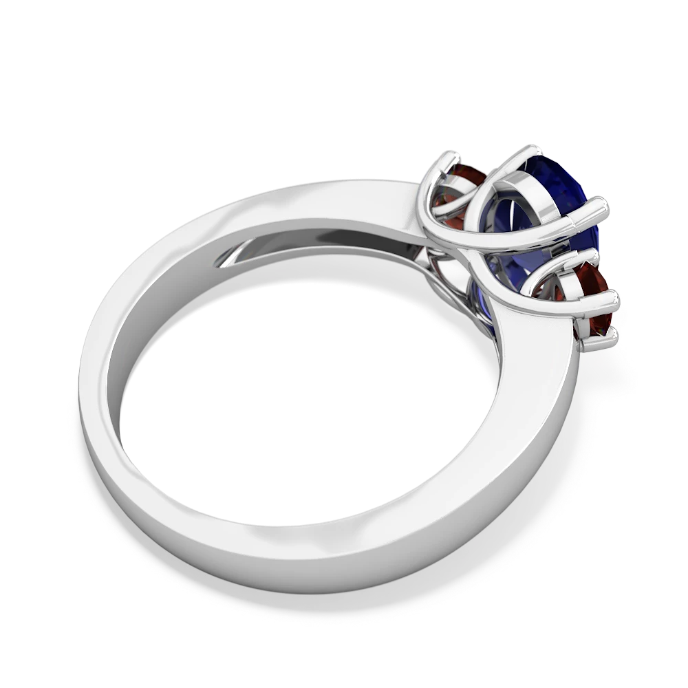 Lab Sapphire Three Stone Oval Trellis 14K White Gold ring R4024