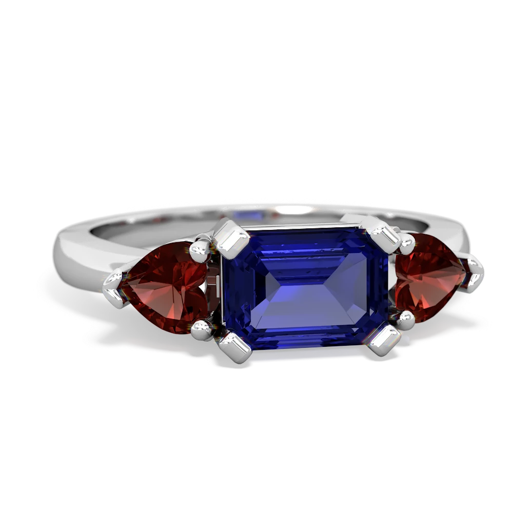 Lab Sapphire Three Stone 14K White Gold ring R5235