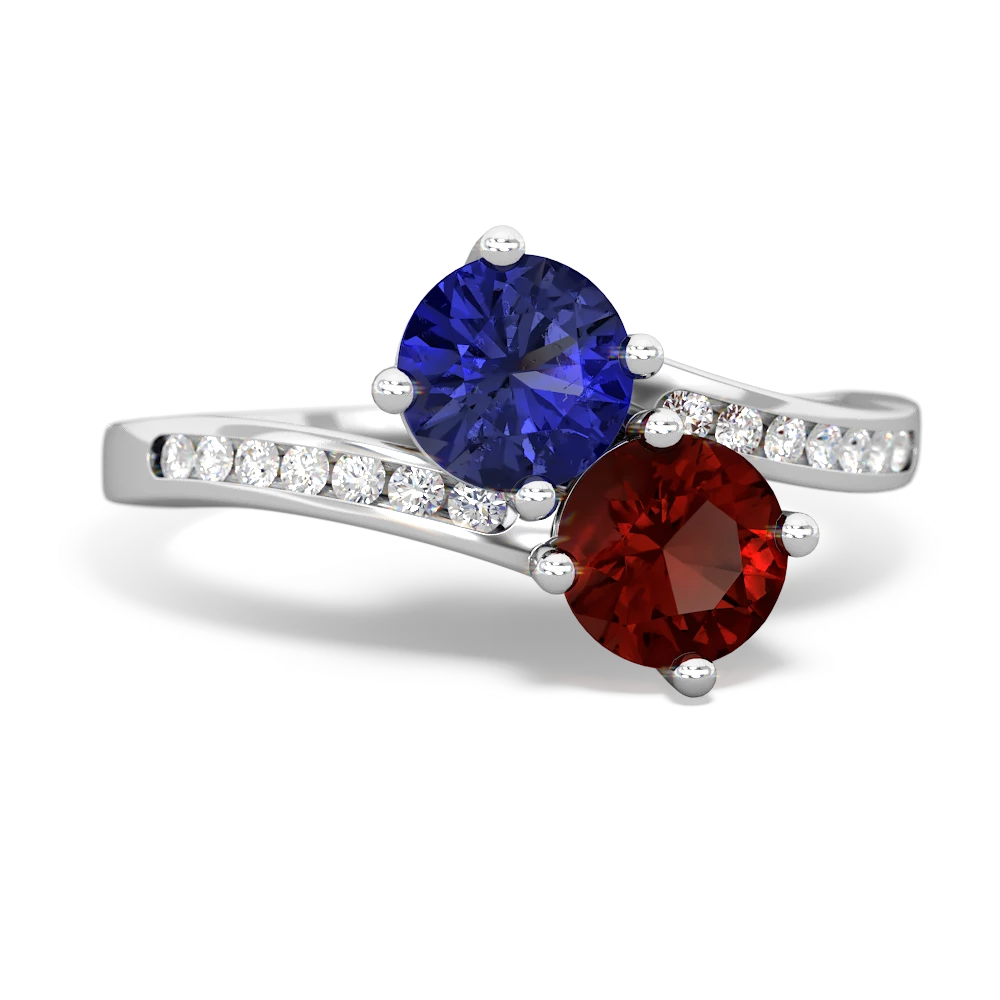 Lab Sapphire Channel Set Two Stone 14K White Gold ring R5303