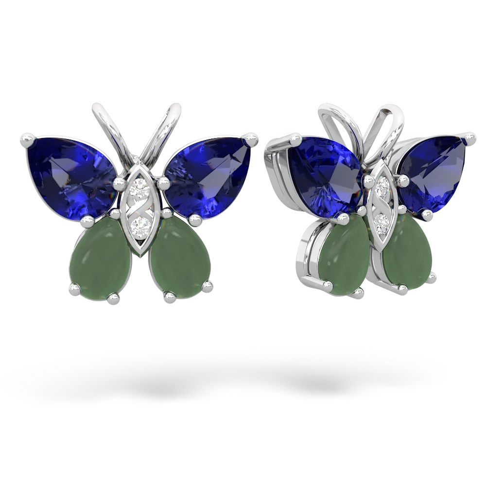 Lab Sapphire Butterfly 14K White Gold earrings E2215