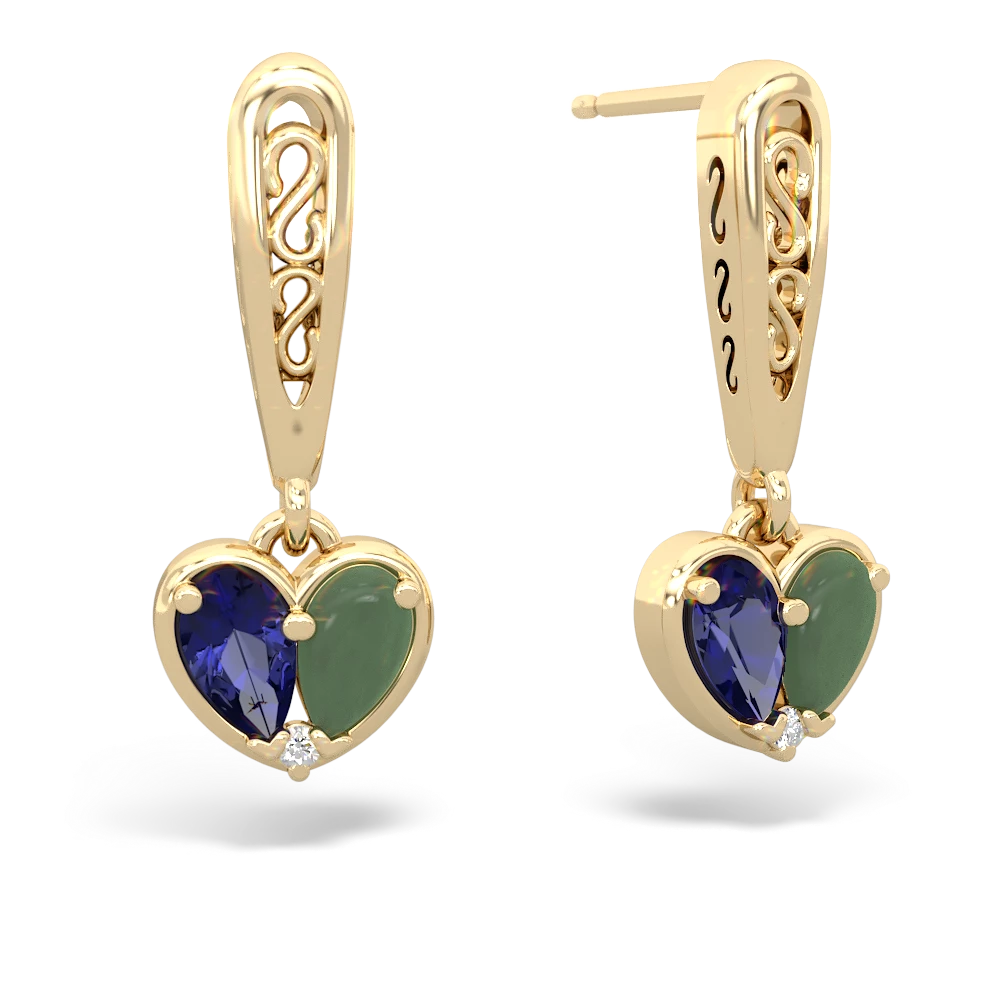 Lab Sapphire Filligree Heart 14K Yellow Gold earrings E5070
